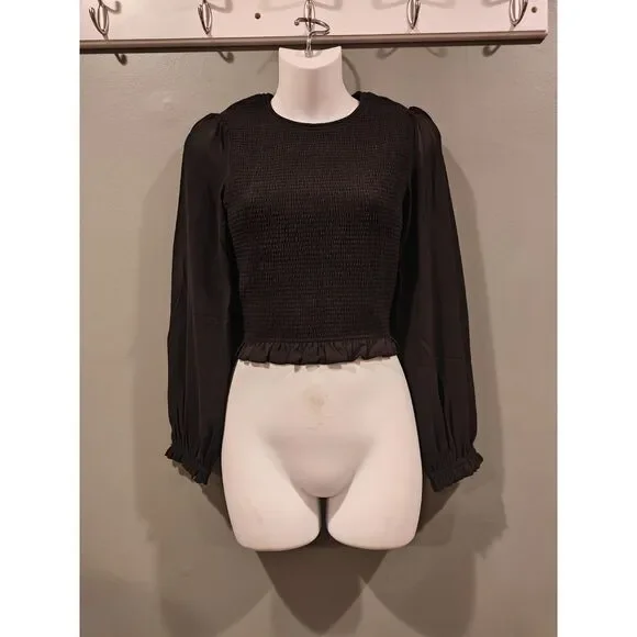 quince Chiffon Cropped Smocked Blouse xs - Picture 3 of 4